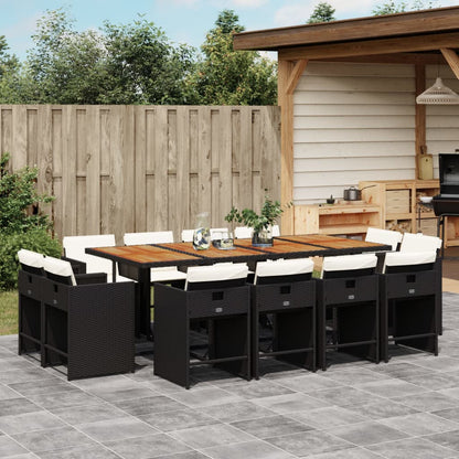 Set da Pranzo da Giardino 13pz con Cuscini Nero in Polyrattan | homemem39