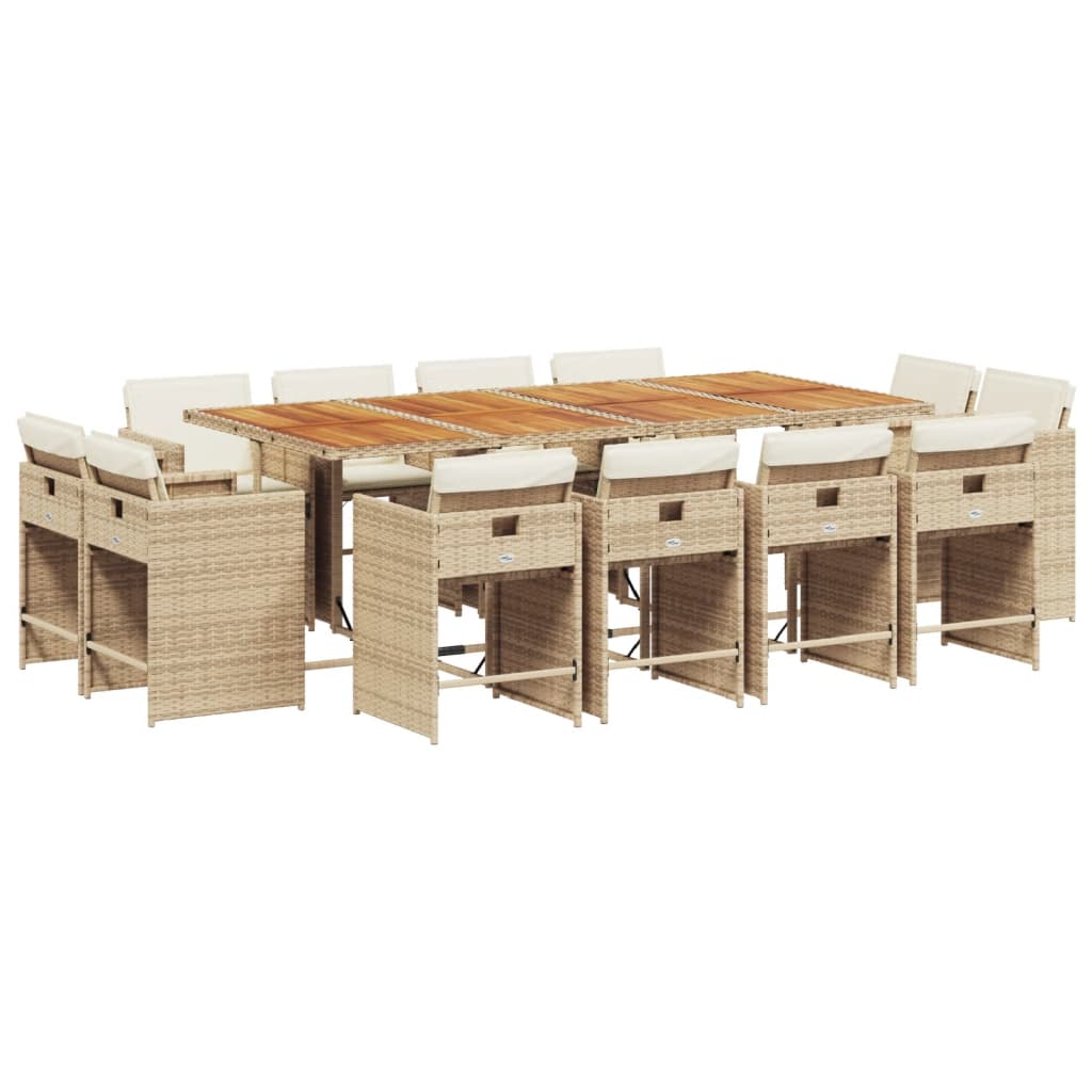 Set da Pranzo da Giardino 13 pz con Cuscini Beige in Polyrattan | homemem39