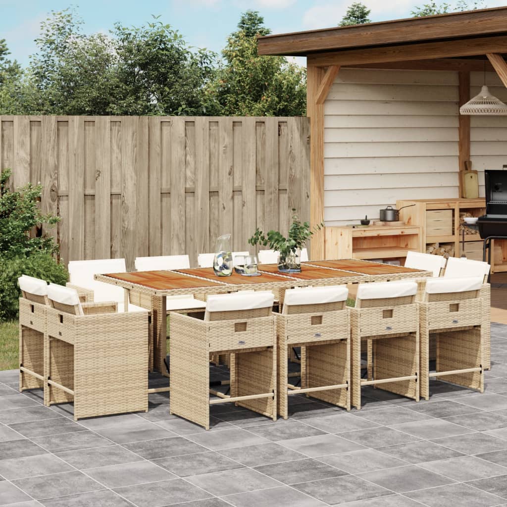 Set da Pranzo da Giardino 13 pz con Cuscini Beige in Polyrattan - homemem39
