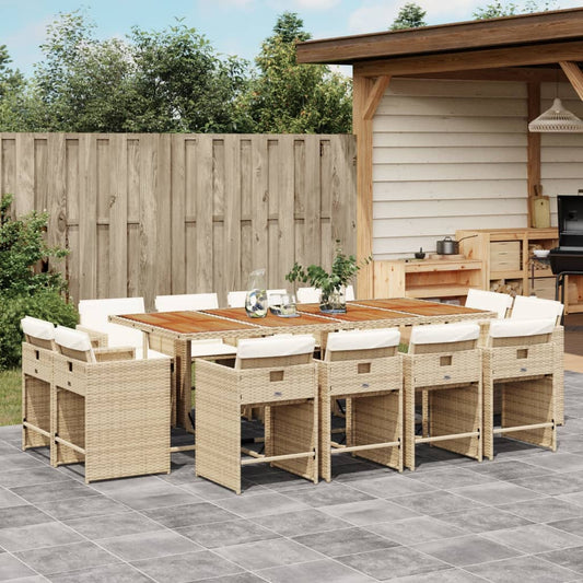 Set da Pranzo da Giardino 13 pz con Cuscini Beige in Polyrattan - homemem39