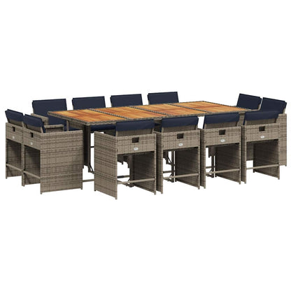 Set da pranzo da giardino da 13 pz con Cuscini in Polyrattan Grigio | homemem39