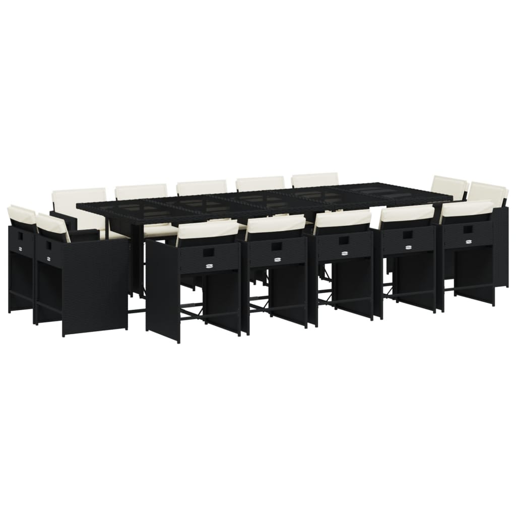 Set da Pranzo da Giardino 15 pz con Cuscini Nero in Polyrattan | homemem39
