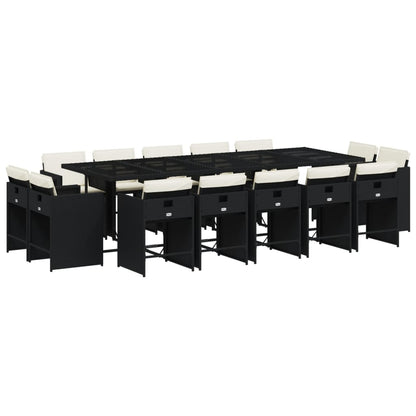 Set da Pranzo da Giardino 15 pz con Cuscini Nero in Polyrattan | homemem39