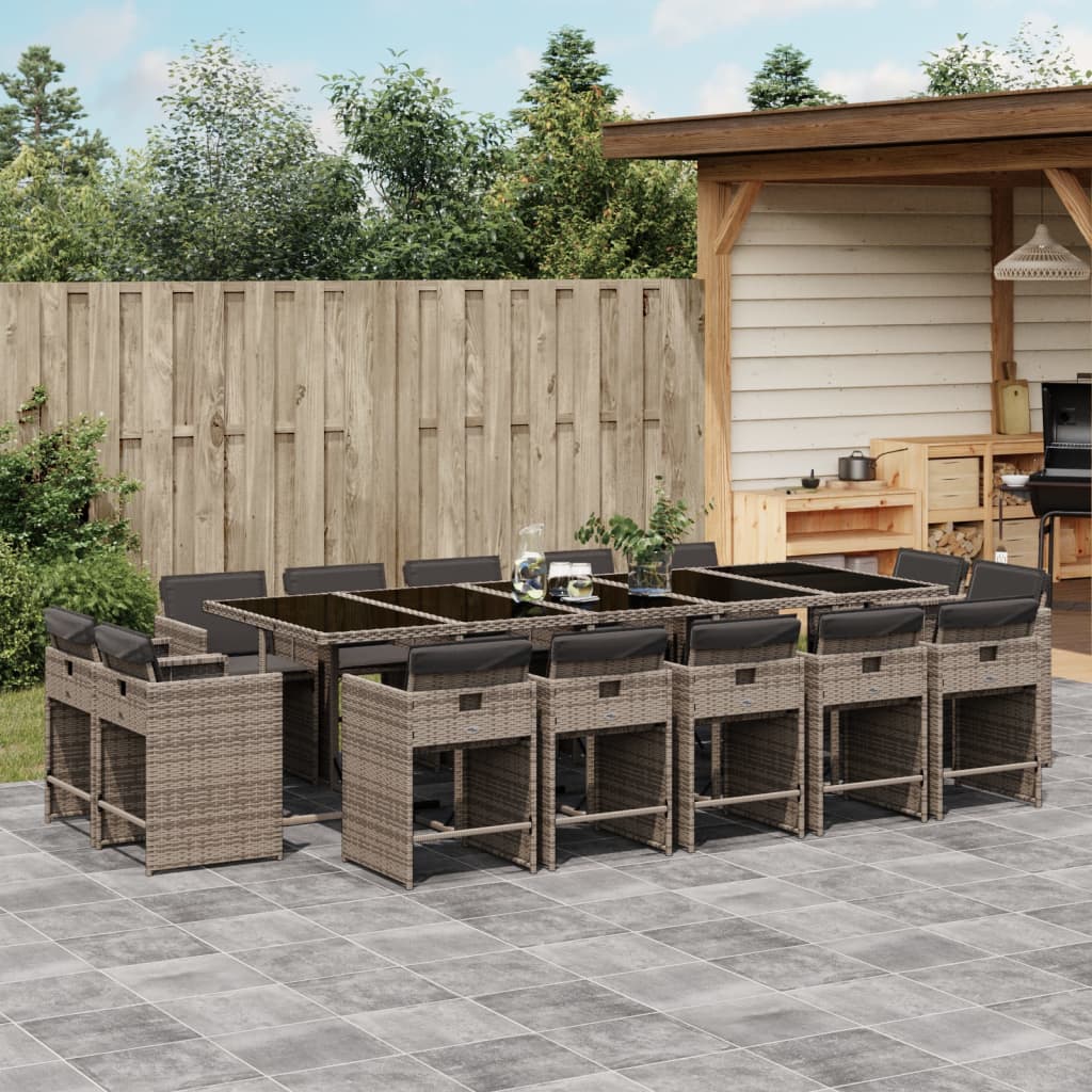 Set da Pranzo da Giardino 15 pz con Cuscini Grigio Polyrattan | homemem39