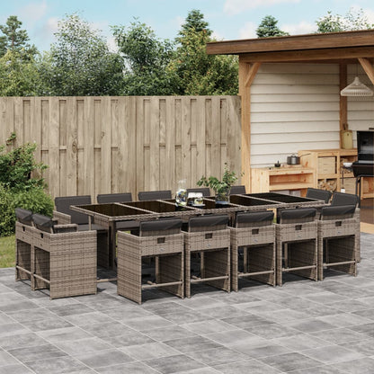 Set da Pranzo da Giardino 15 pz con Cuscini Grigio Polyrattan | homemem39