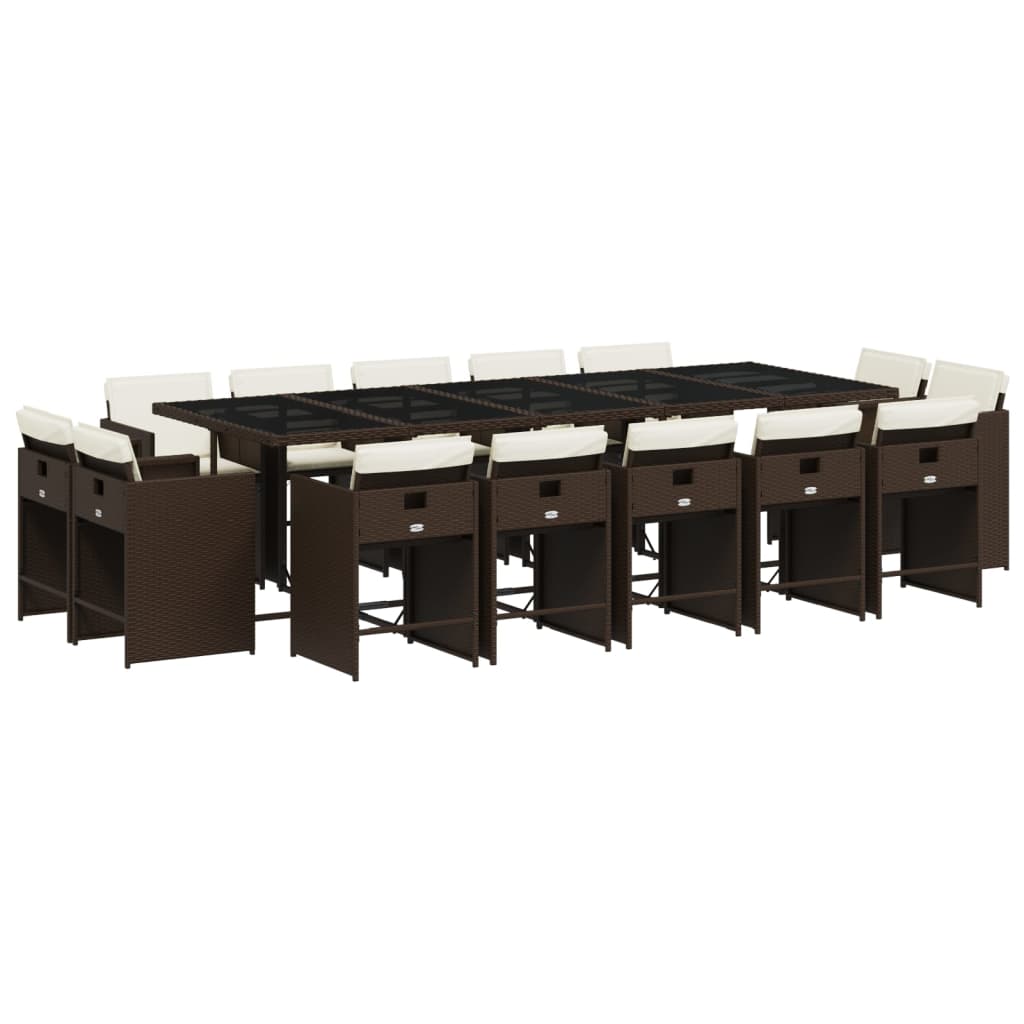 Set da Pranzo da Giardino 15 pz con Cuscini Marrone Polyrattan - homemem39
