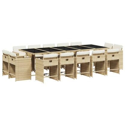Set da Pranzo da Giardino 15 pz con Cuscini Beige in Polyrattan | homemem39