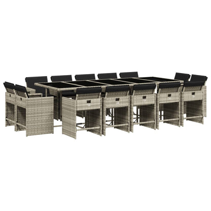 Set da Pranzo da Giardino 15 pz con Cuscini Grigio Polyrattan | homemem39