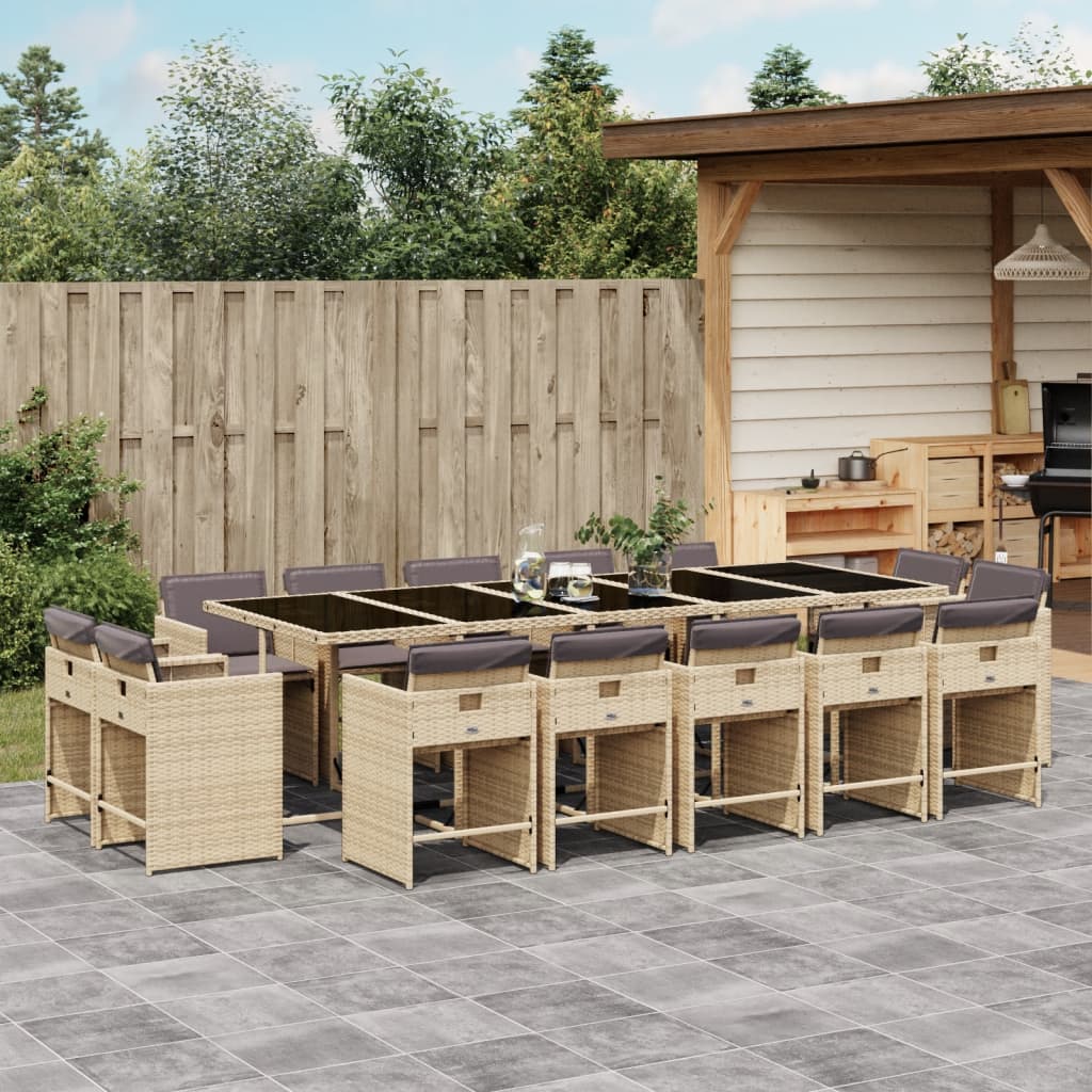 Set Pranzo da Giardino 15 pz con Cuscini Beige Misto Polyrattan | homemem39