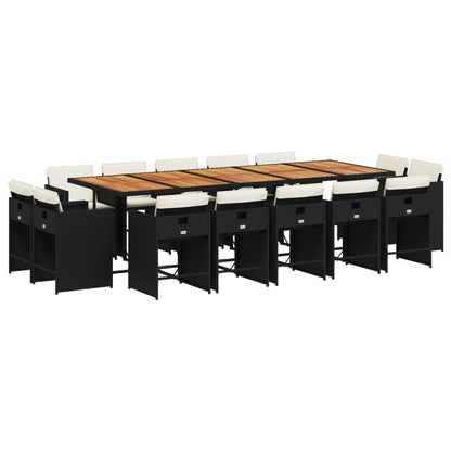 Set da Pranzo da Giardino 15 pz con Cuscini Nero in Polyrattan | homemem39