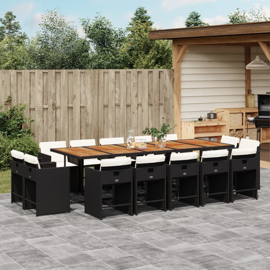 Set da Pranzo da Giardino 15 pz con Cuscini Nero in Polyrattan | homemem39