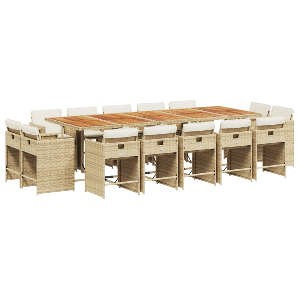 Set da Pranzo da Giardino 15 pz con Cuscini Beige in Polyrattan - homemem39