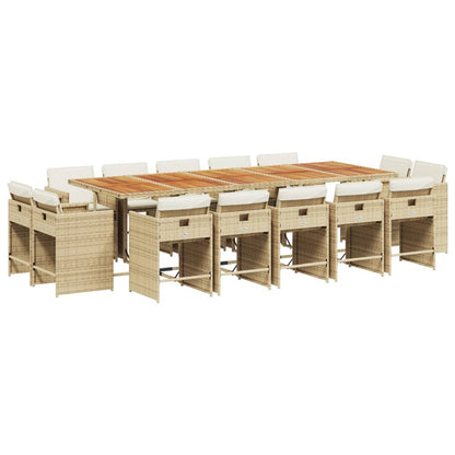 Set da Pranzo da Giardino 15 pz con Cuscini Beige in Polyrattan - homemem39