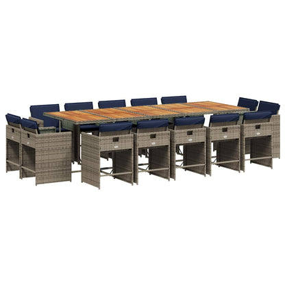 Set da pranzo da giardino da 15 pz con Cuscini in Polyrattan Grigio
