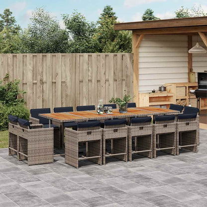Set da pranzo da giardino da 15 pz con Cuscini in Polyrattan Grigio | homemem39