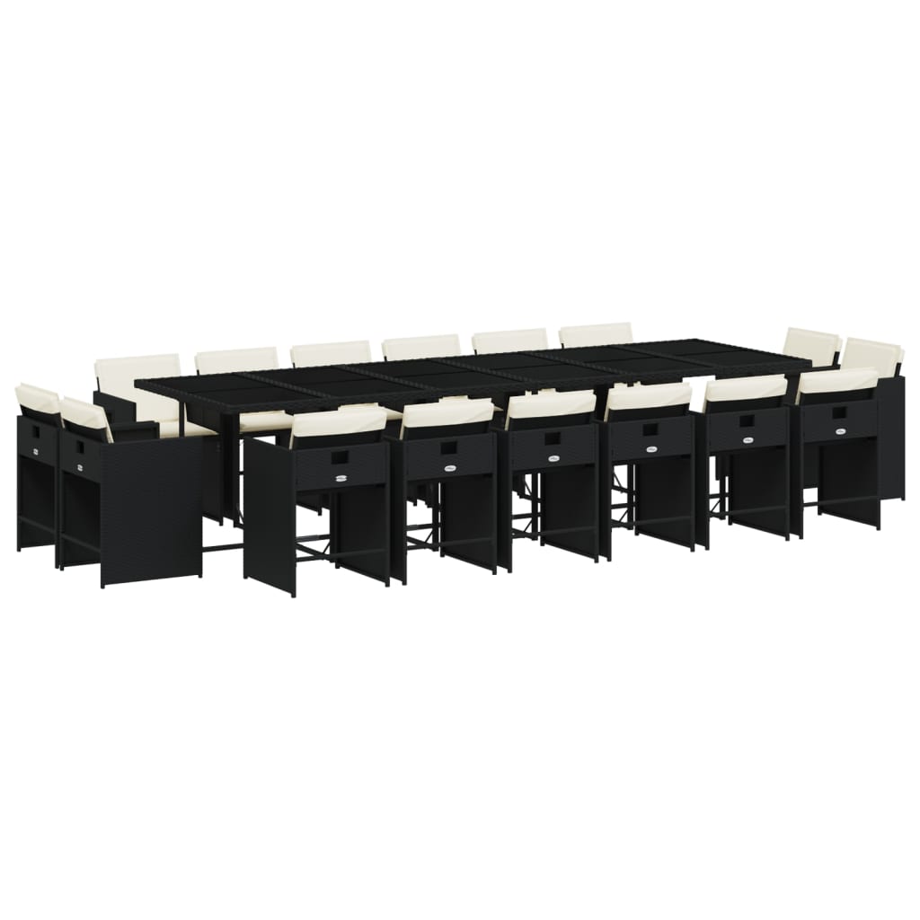Set da Pranzo da Giardino 17 pz con Cuscini Nero in Polyrattan | homemem39