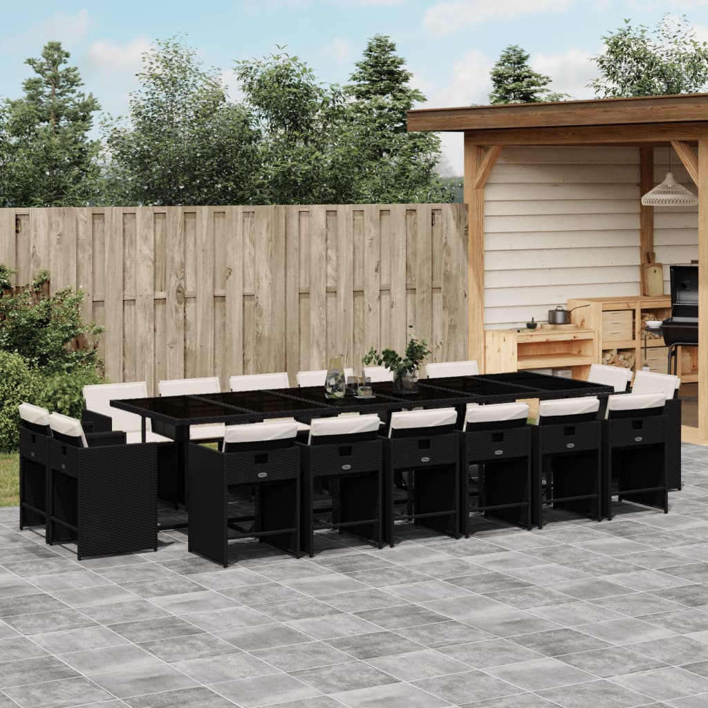 Set da Pranzo da Giardino 17 pz con Cuscini Nero in Polyrattan | homemem39