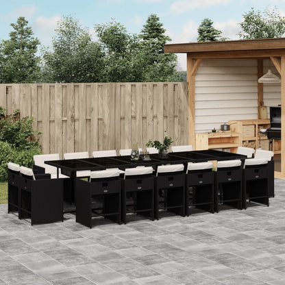 Set da Pranzo da Giardino 17 pz con Cuscini Nero in Polyrattan | homemem39