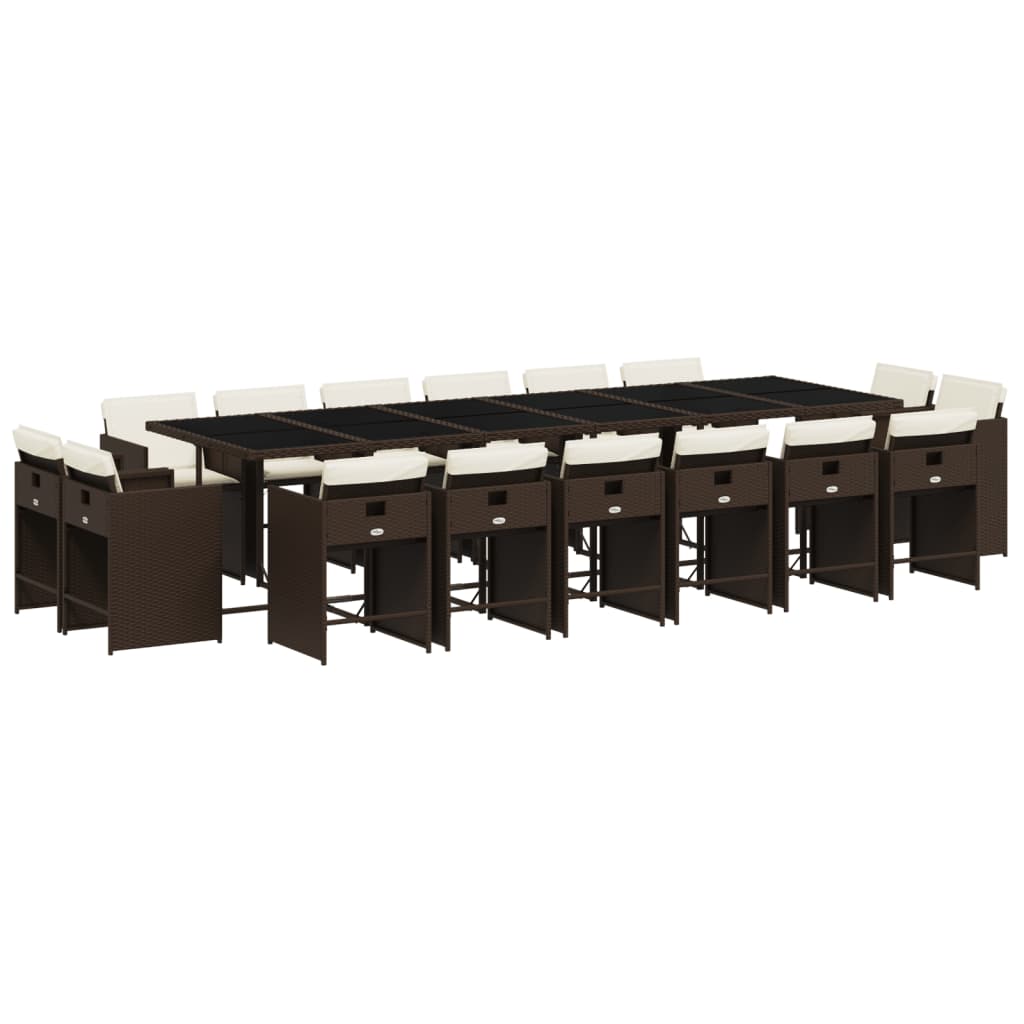 Set da Pranzo da Giardino 17 pz con Cuscini Marrone Polyrattan | homemem39