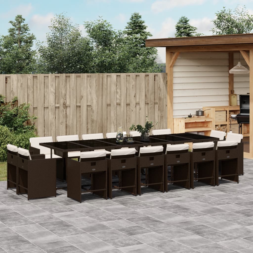 Set da Pranzo da Giardino 17 pz con Cuscini Marrone Polyrattan | homemem39