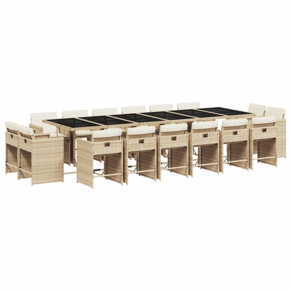 Set da Pranzo da Giardino 17 pz con Cuscini Beige in Polyrattan | homemem39