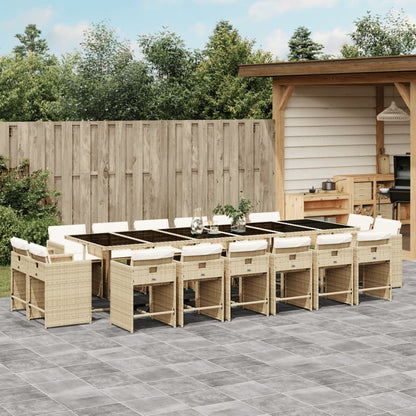 Set da Pranzo da Giardino 17 pz con Cuscini Beige in Polyrattan | homemem39