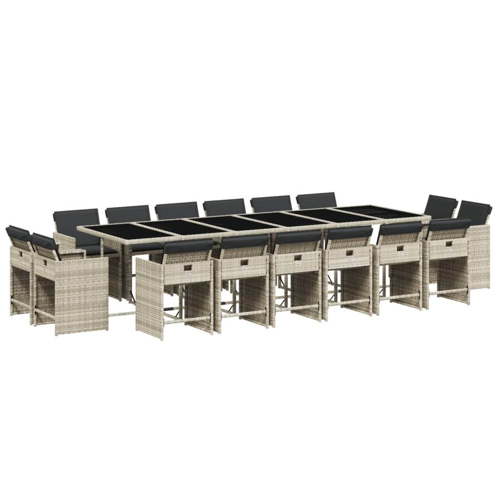 Set da Pranzo da Giardino 17pz con Cuscini Grigio in Polyrattan | homemem39