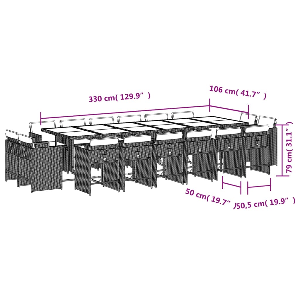 Set da Pranzo da Giardino 17pz con Cuscini Grigio in Polyrattan | homemem39