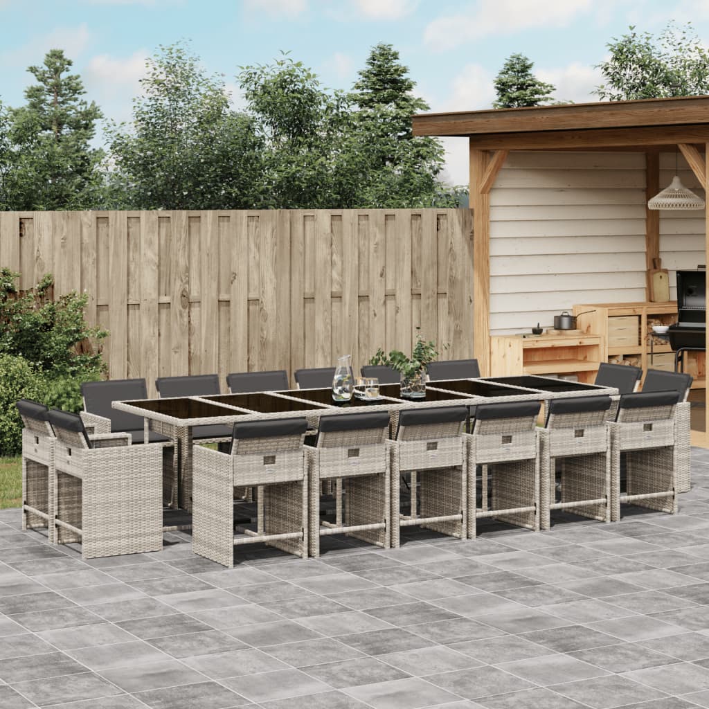 Set da Pranzo da Giardino 17pz con Cuscini Grigio in Polyrattan | homemem39