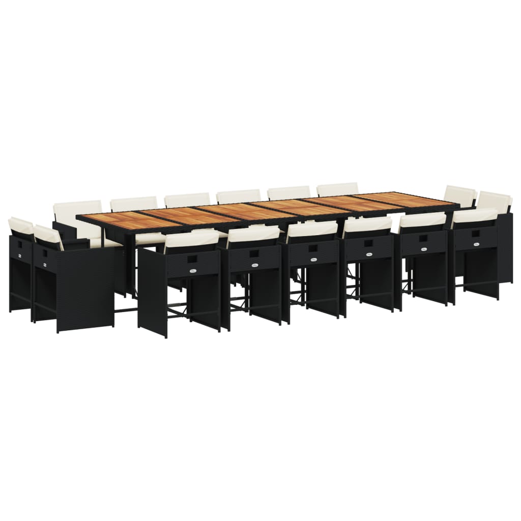 Set da Pranzo da Giardino 17 pz con Cuscini Nero in Polyrattan - homemem39