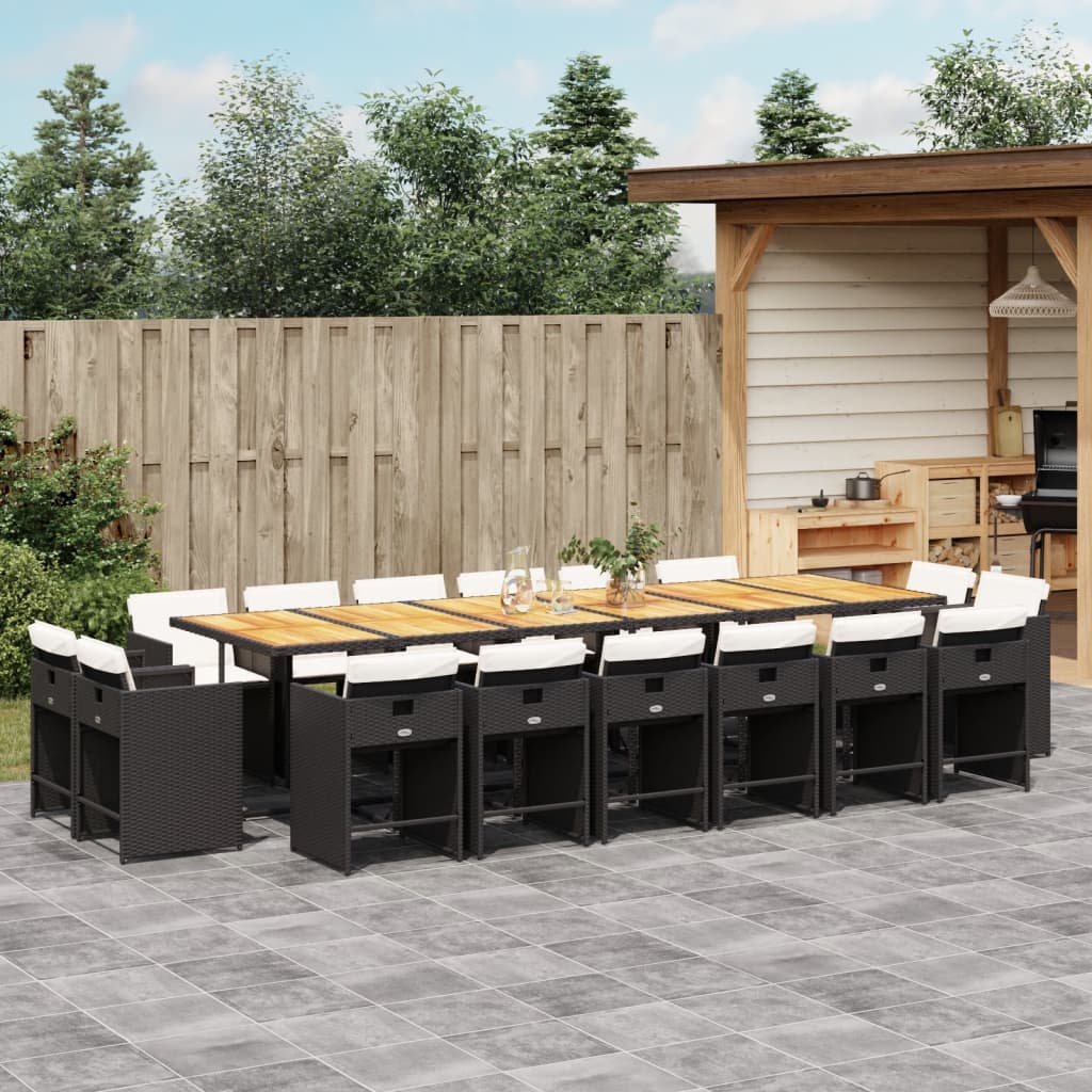 Set da Pranzo da Giardino 17 pz con Cuscini Nero in Polyrattan | homemem39
