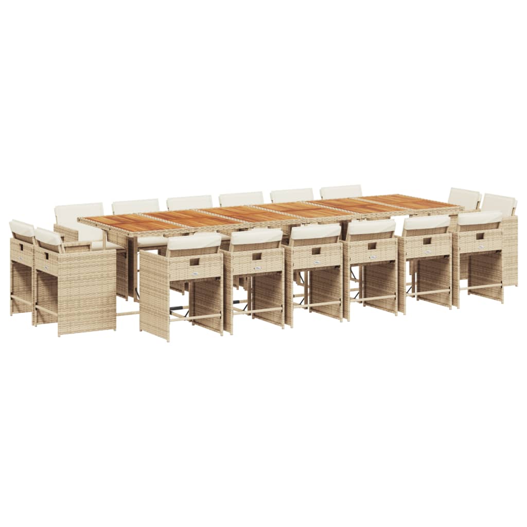 Set da Pranzo da Giardino 17 pz con Cuscini Beige in Polyrattan | homemem39