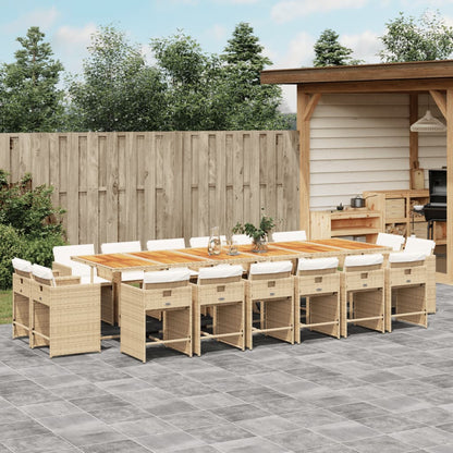 Set da Pranzo da Giardino 17 pz con Cuscini Beige in Polyrattan | homemem39