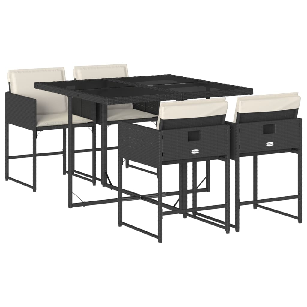 Set da Pranzo da Giardino 5 pz Nero con Cuscini in Polyrattan - homemem39