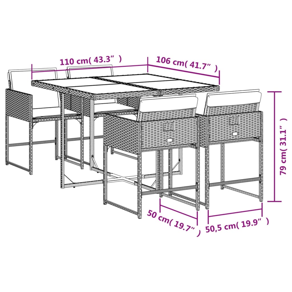 Set da Pranzo da Giardino 5 pz Nero con Cuscini in Polyrattan | homemem39