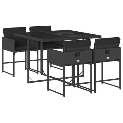 Set da Pranzo da Giardino 5 pz Nero con Cuscini in Polyrattan | homemem39