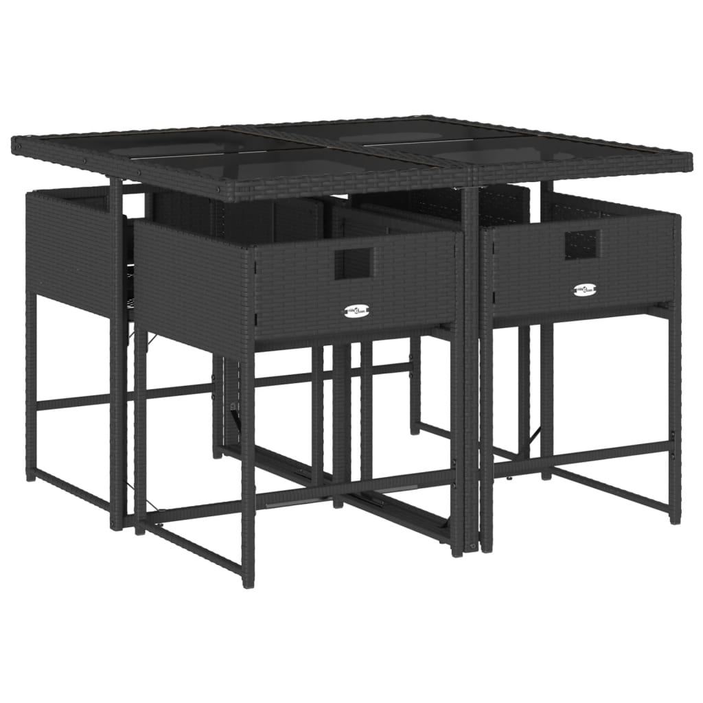 Set da Pranzo da Giardino 5 pz Nero con Cuscini in Polyrattan - homemem39