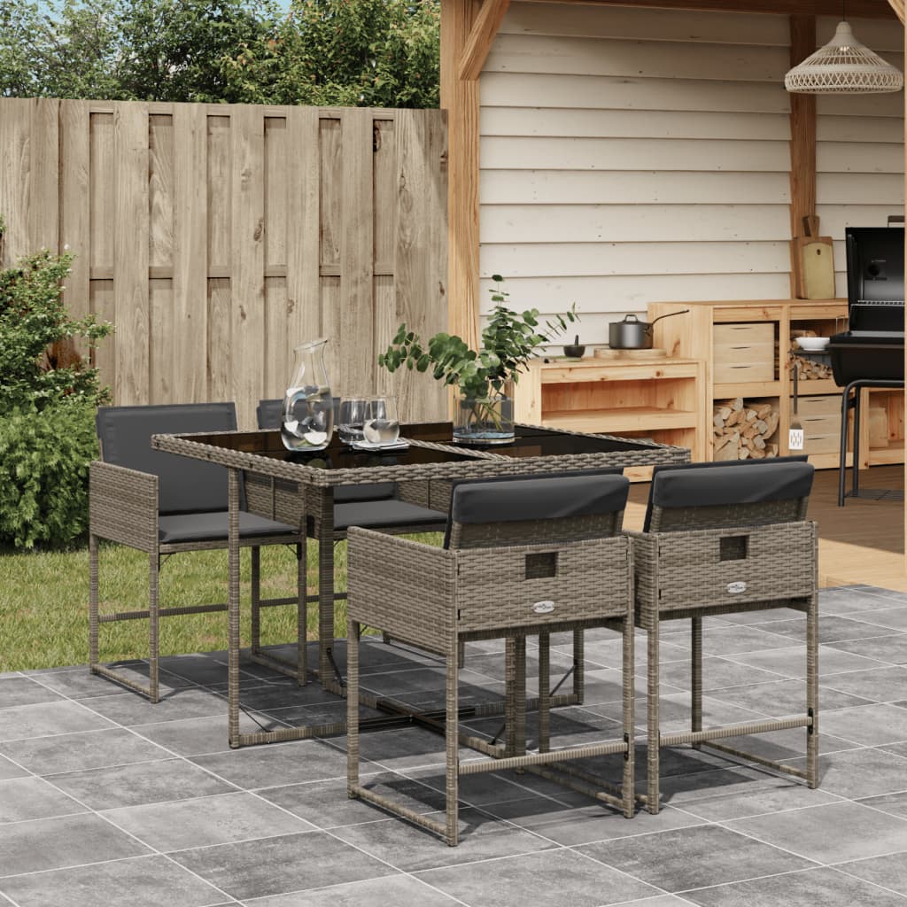 Set da Pranzo da Giardino 5 pz con Cuscini in Polyrattan Grigio | homemem39