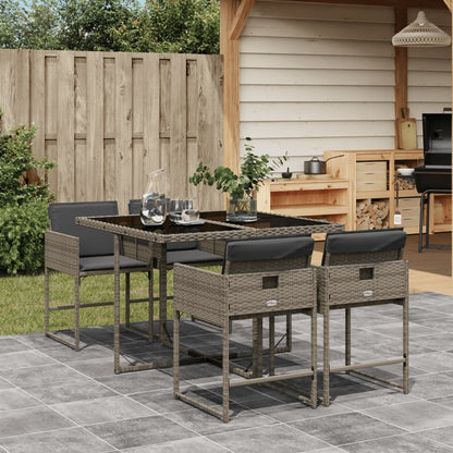 Set da Pranzo da Giardino 5 pz con Cuscini in Polyrattan Grigio | homemem39