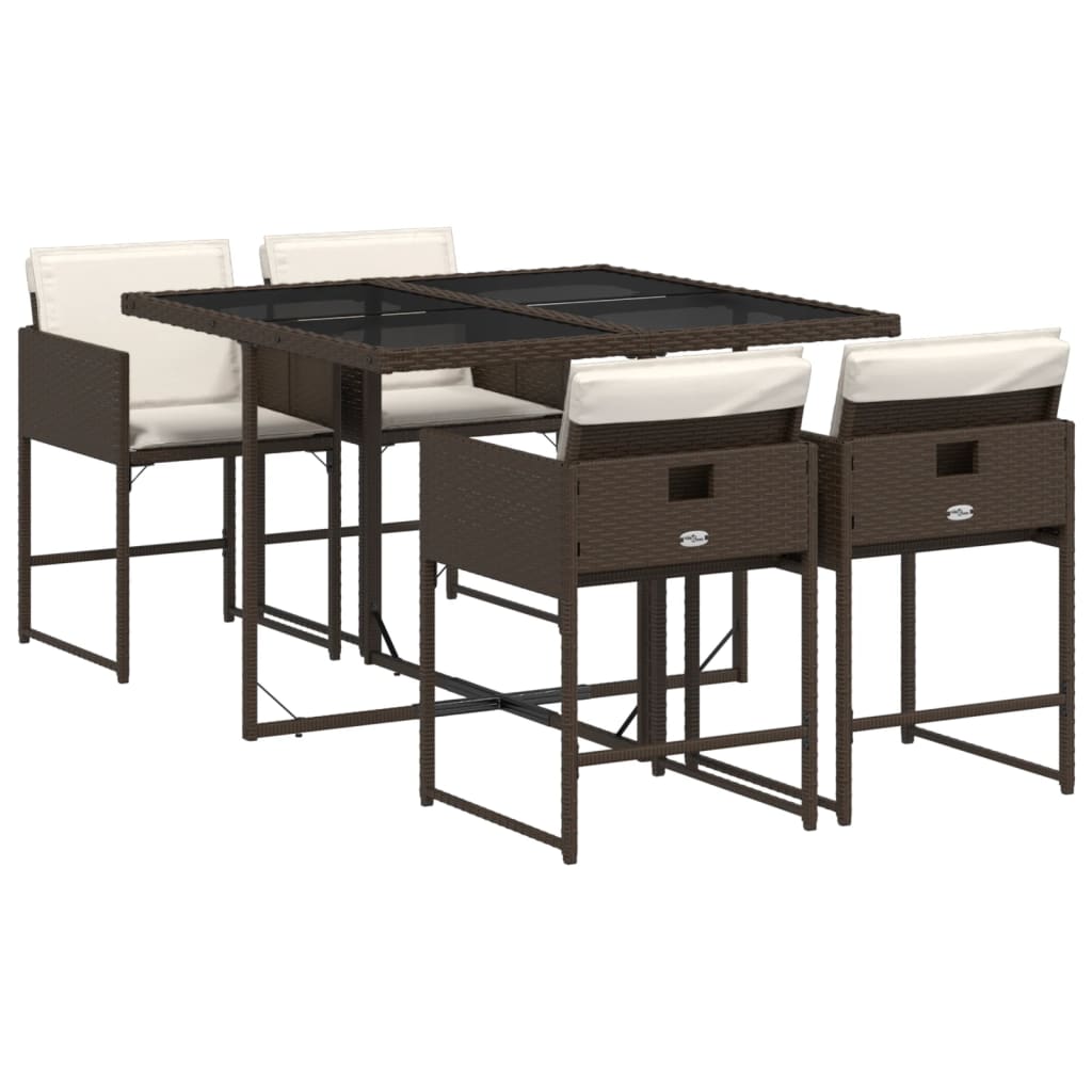 Set da Pranzo da Giardino 5pz con Cuscini in Polyrattan Marrone - homemem39