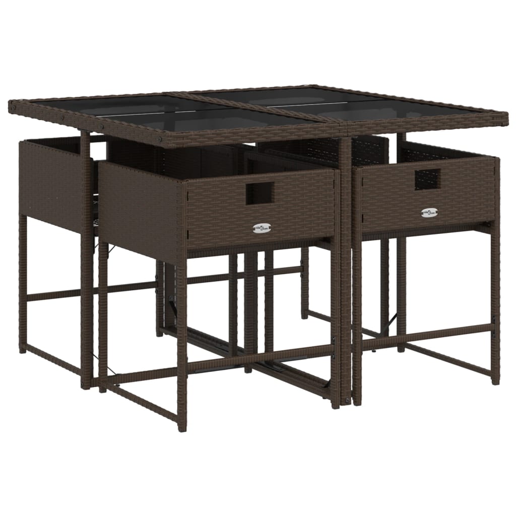 Set da Pranzo da Giardino 5pz con Cuscini in Polyrattan Marrone | homemem39