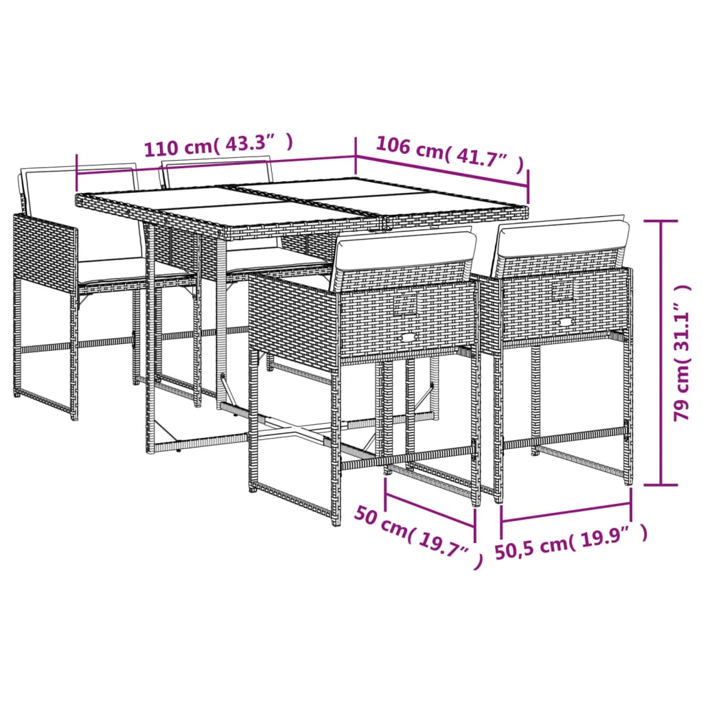 Set da Pranzo da Giardino 5pz con Cuscini in Polyrattan Marrone | homemem39