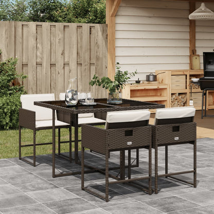Set da Pranzo da Giardino 5pz con Cuscini in Polyrattan Marrone | homemem39
