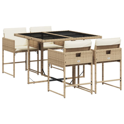 Set da Pranzo da Giardino 5 pz con Cuscini Beige in Polyrattan - homemem39