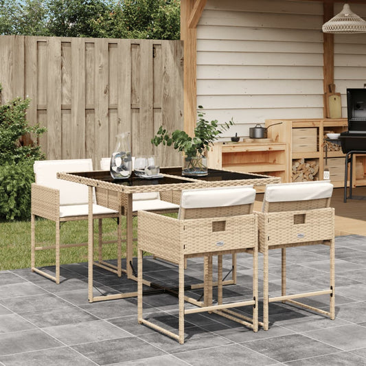 Set da Pranzo da Giardino 5 pz con Cuscini Beige in Polyrattan - homemem39
