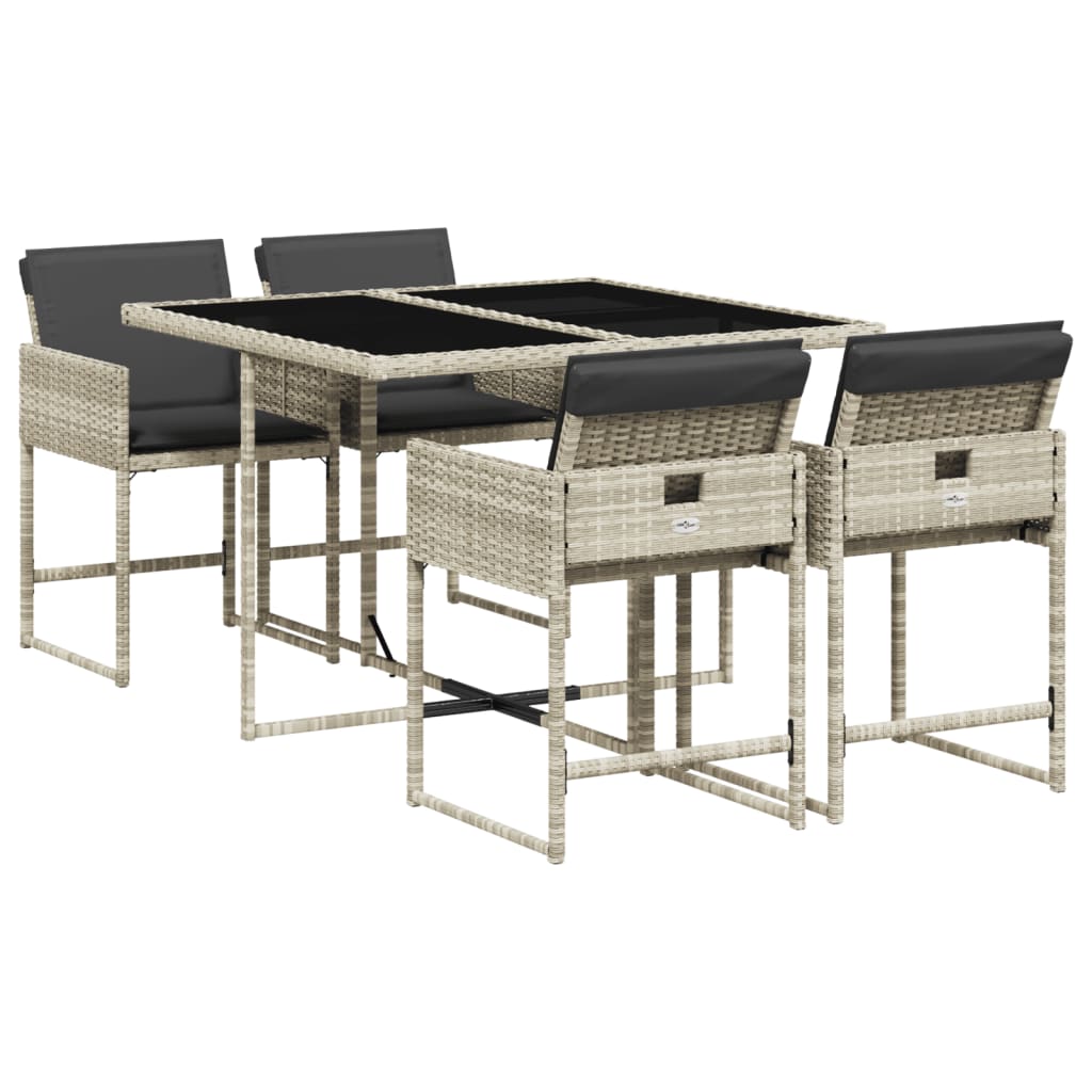Set Pranzo da Giardino 5pz con Cuscini Grigio Chiaro Polyrattan - homemem39