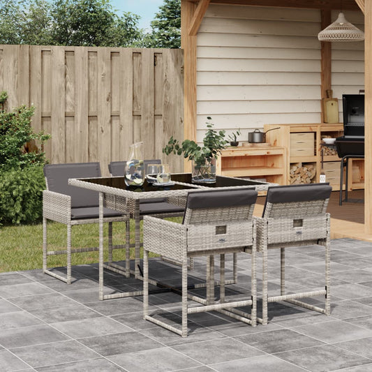 Set Pranzo da Giardino 5pz con Cuscini Grigio Chiaro Polyrattan - homemem39