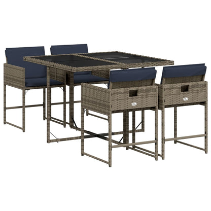 Set da pranzo da giardino da 5 pz con Cuscini in Polyrattan Grigio | homemem39