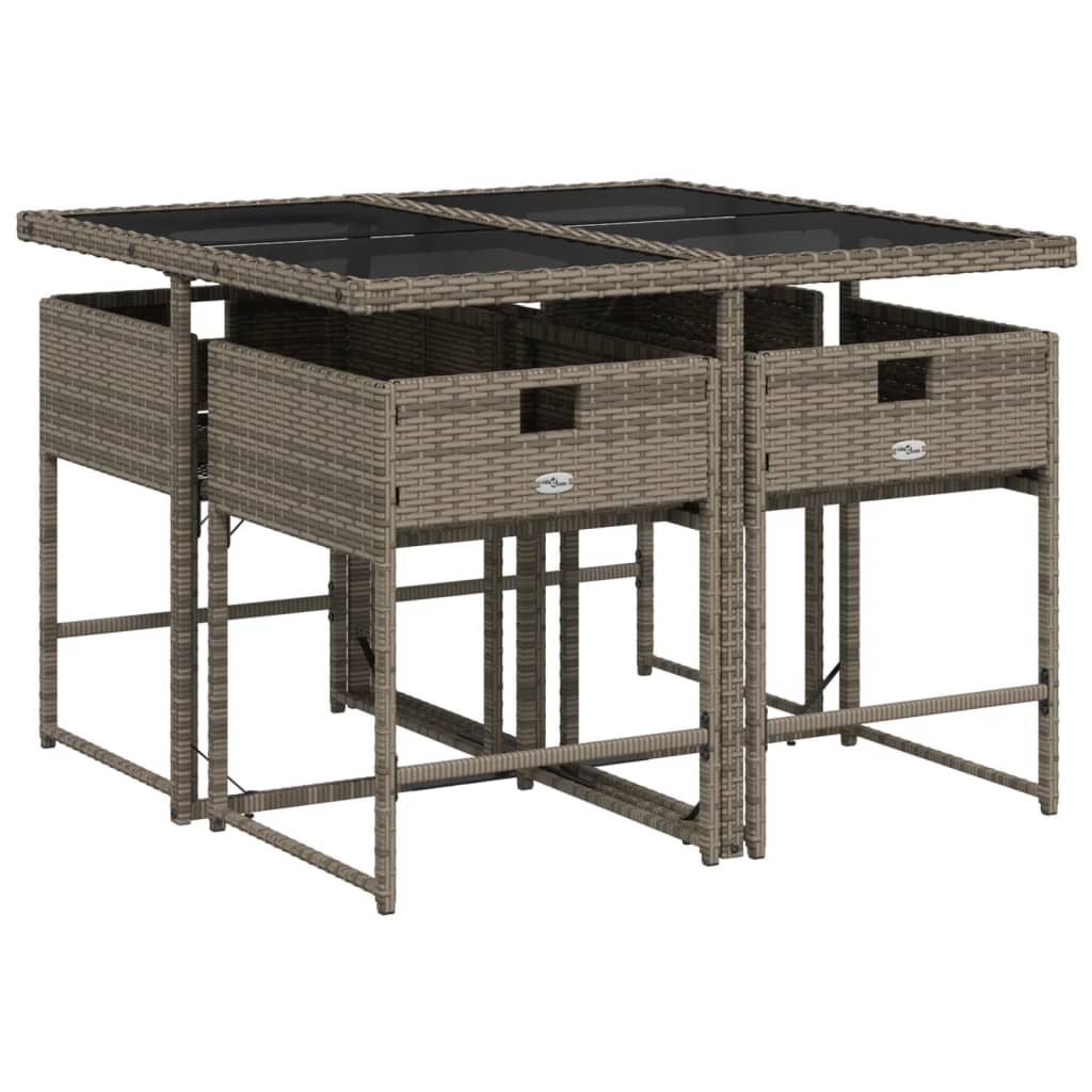 Set da pranzo da giardino da 5 pz con Cuscini in Polyrattan Grigio | homemem39