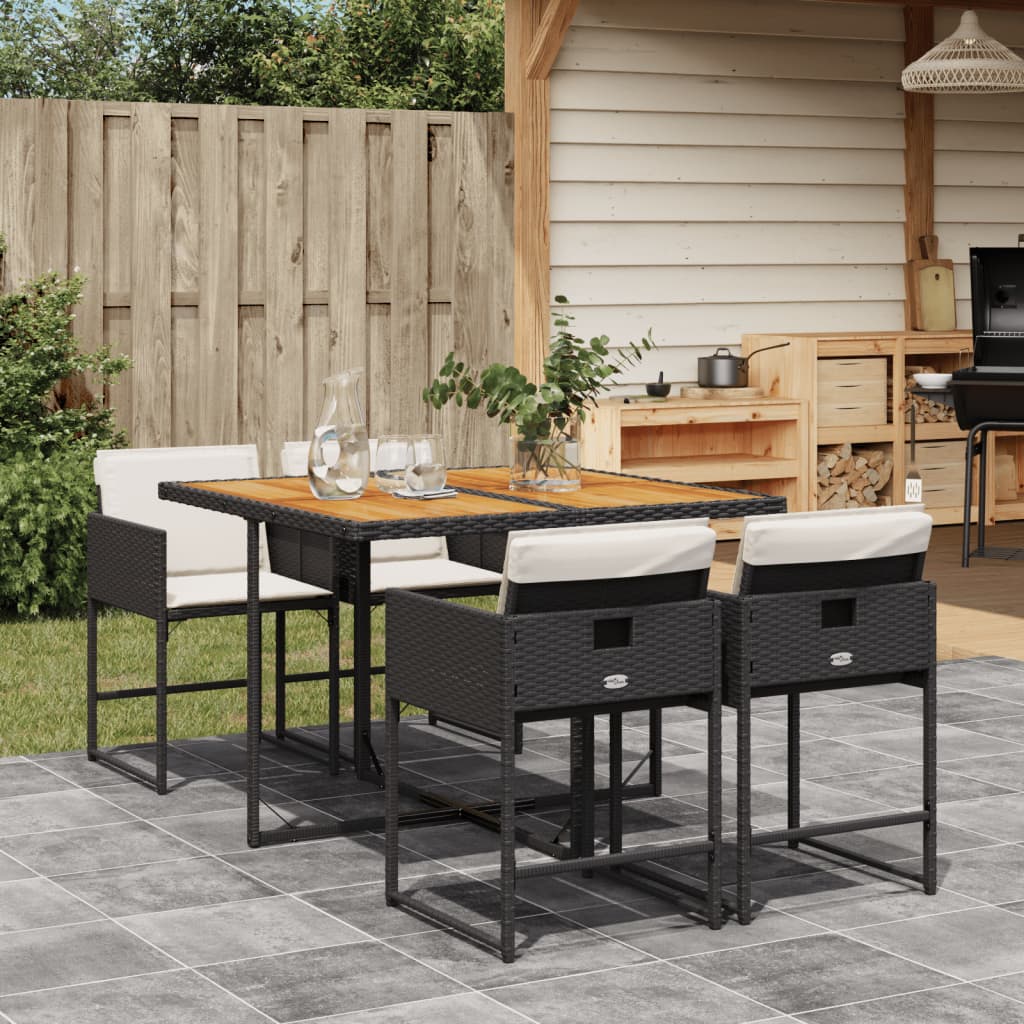 Set da Pranzo da Giardino 5 pz Nero con Cuscini in Polyrattan | homemem39